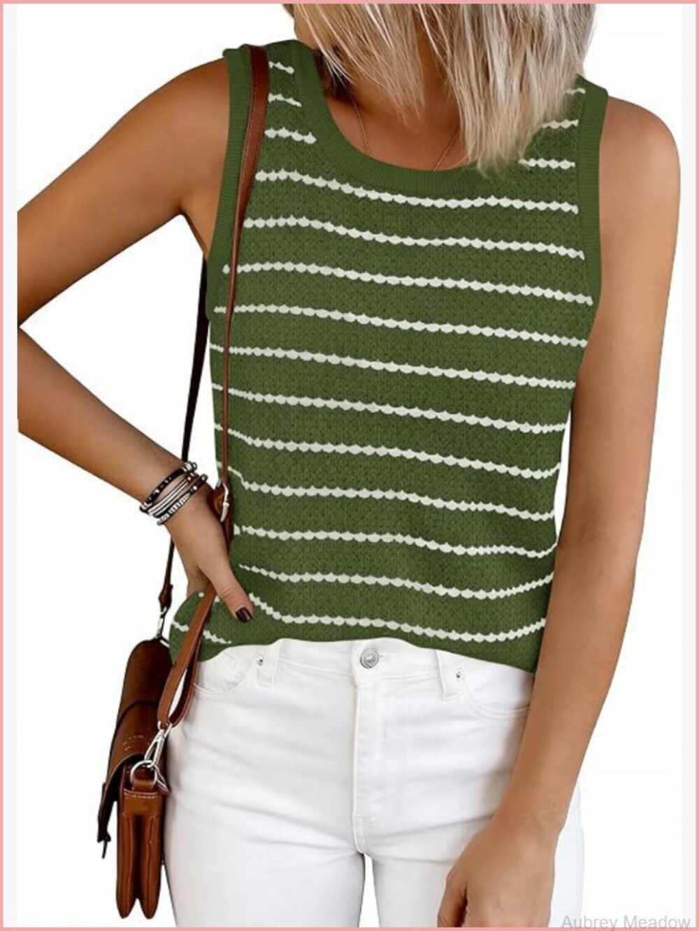 Crochet Striped Sweater Vest Tank Top Sleeveless Knit Pullover Women's Casual - Picture 1 of 7